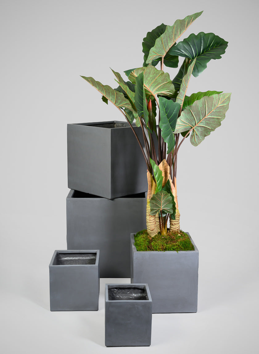 Venetian Grey All Weather Light Weight Polyresin Cube Planters Decor Jamali-garden