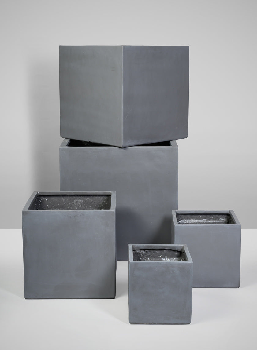 Venetian Grey All Weather Light Weight Polyresin Cube Planters Decor Jamali-garden