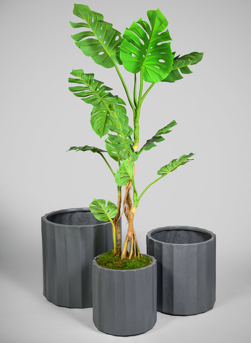 Oreon All Weather Light Weight Speckle Black Polyresin Cylinder Planters Decor Jamali-garden
