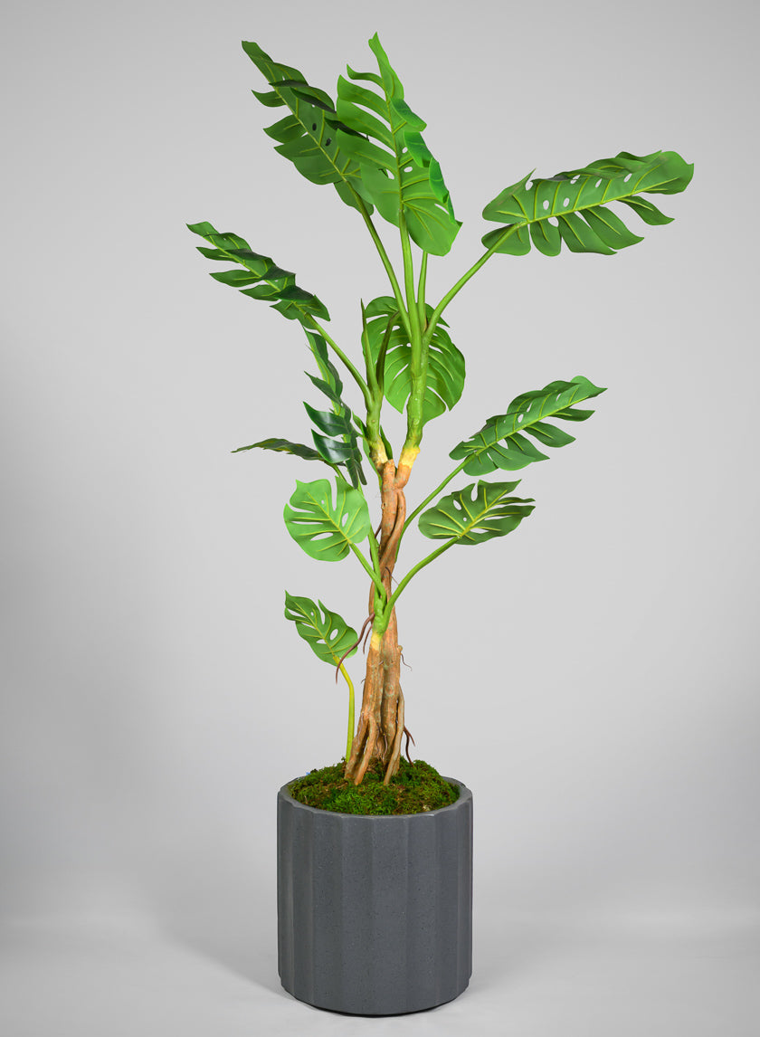 Oreon All Weather Light Weight Speckle Black Polyresin Cylinder Planters Decor Jamali-garden