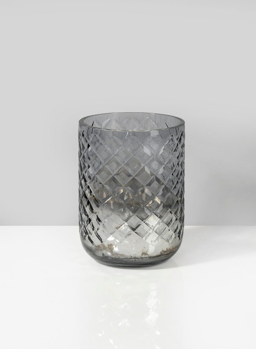 4in Tall Diamond Cut Smoke Glass Votive Holder Decor Jamali-garden