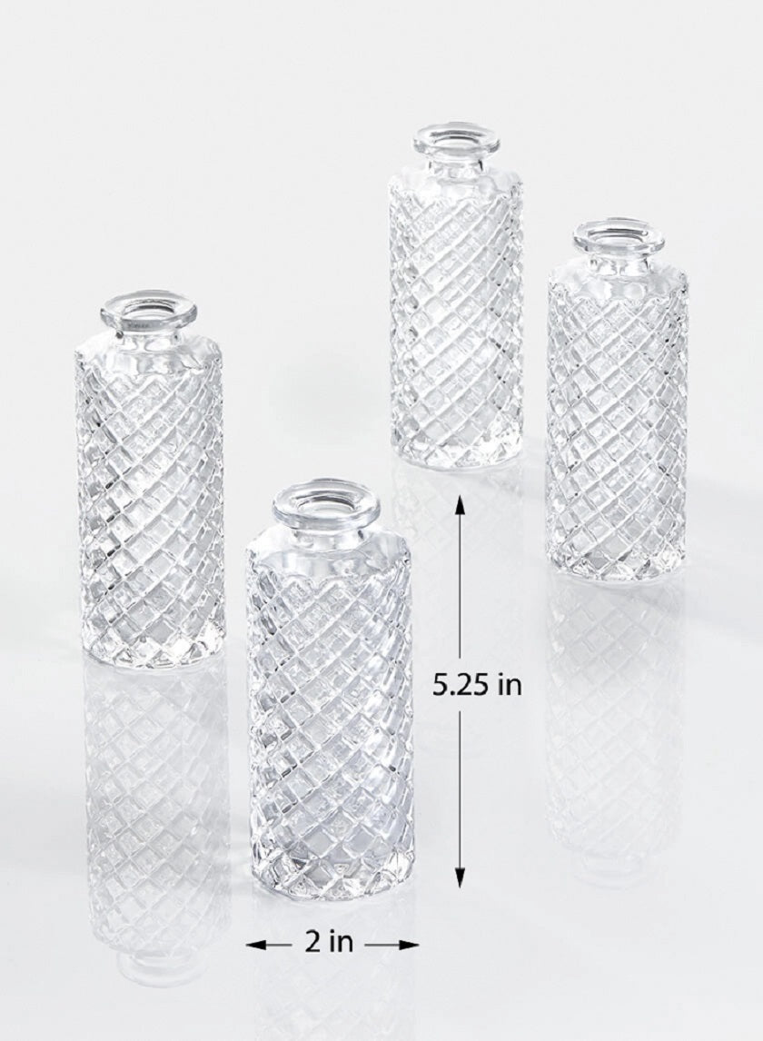 5.25in Tall Diamond Cut Clear Glass Bottle Bud Vase Decor Jamali-garden