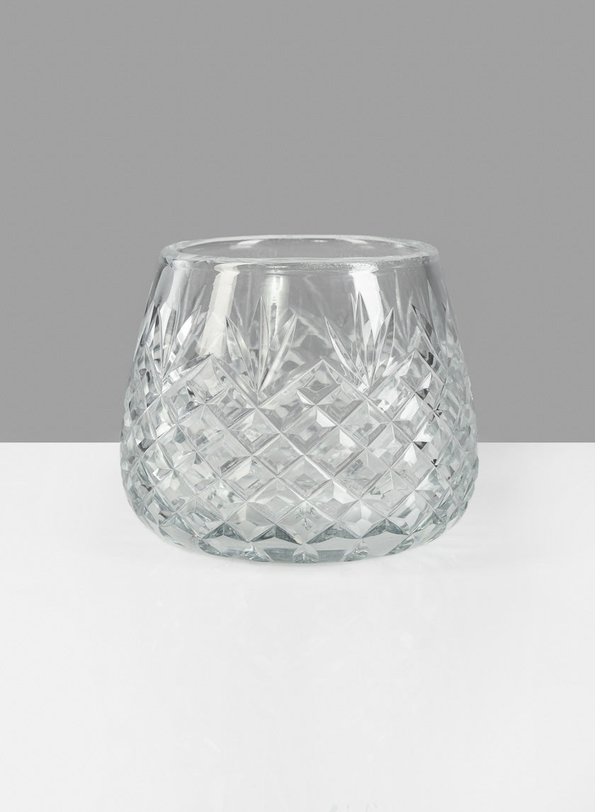 4in Wide Diamond Cut Glass Roly-Poly Vase Decor Jamali-garden