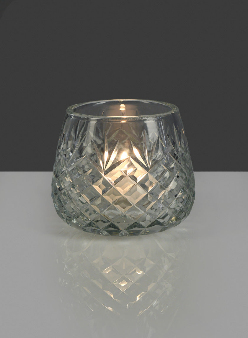 4in Wide Diamond Cut Glass Roly-Poly Vase Decor Jamali-garden