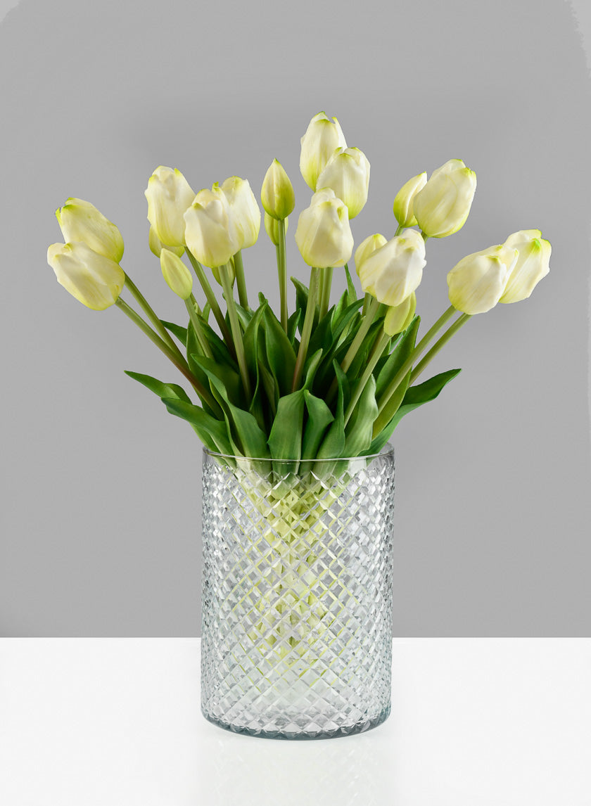 9in Tall Diamond Cut Glass Round Vase Decor Jamali-garden