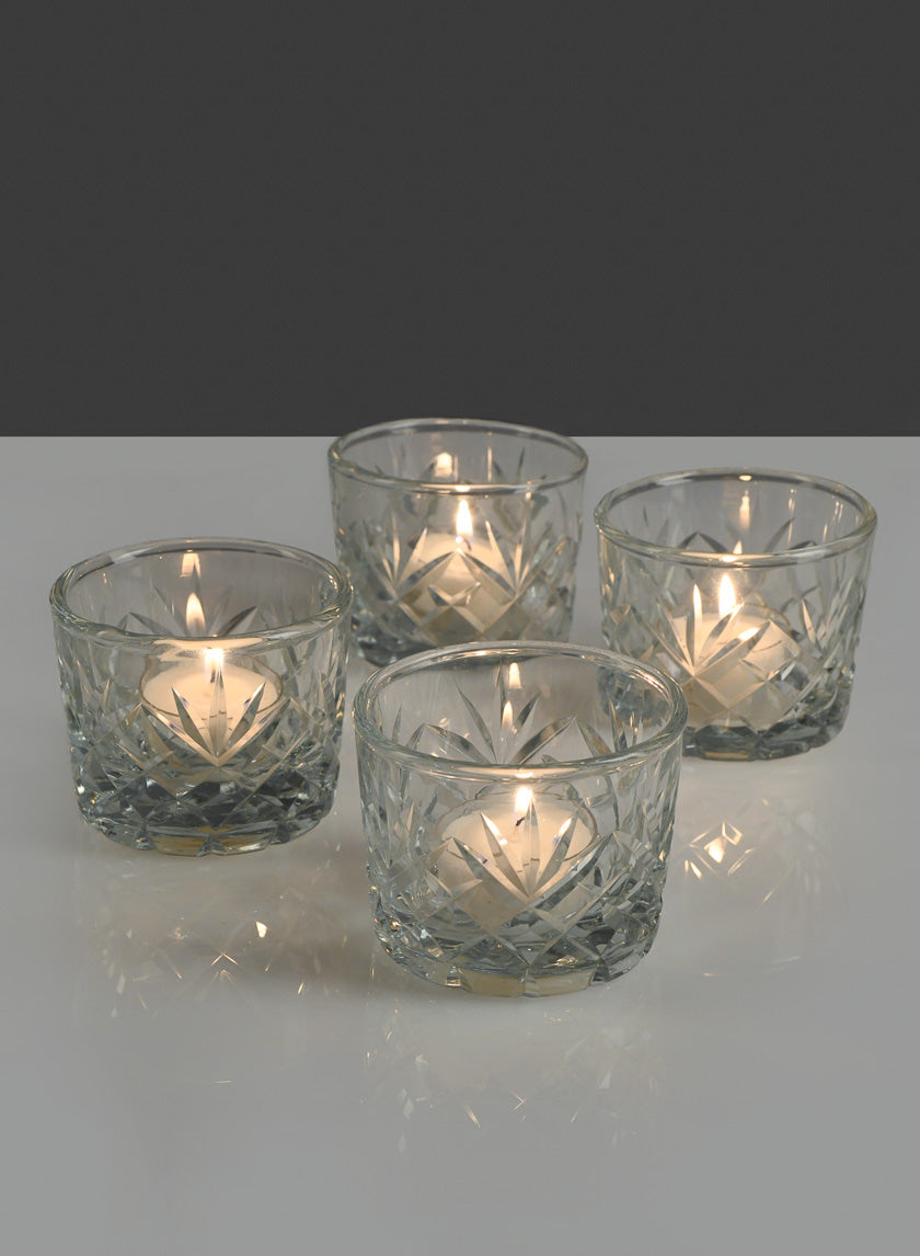 2.5in Tall Diamond Cut Glass Votive Holder Decor Jamali-garden