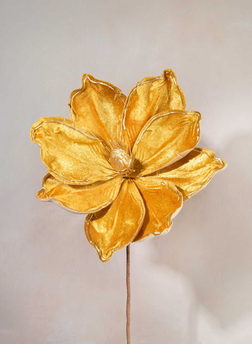 12in Long Flocked Gold Magnolia Pick Decor Jamali-garden