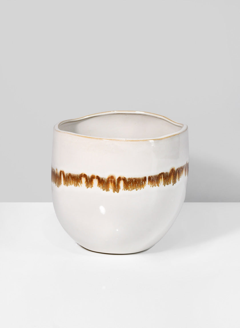 5in Tall Mocha Stripe Dublin Ceramic Vase Decor Jamali-garden