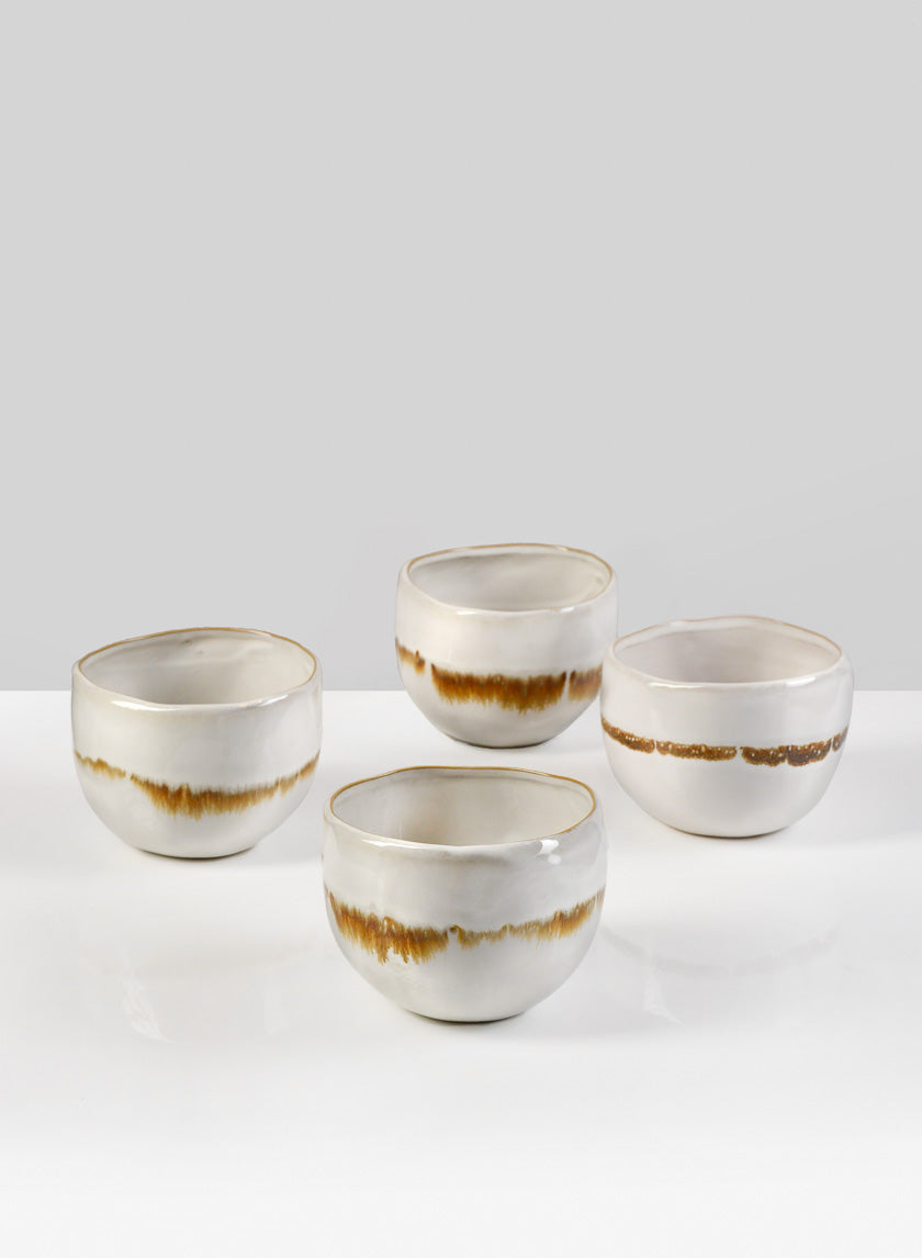4in Wide Mocha Stripe Apple Ceramic Bowl Decor Jamali-garden