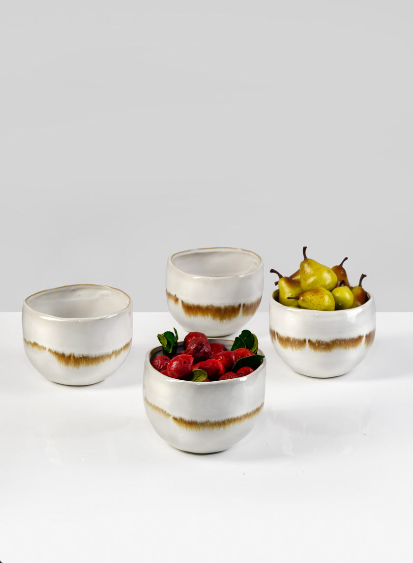 4in Wide Mocha Stripe Apple Ceramic Bowl Decor Jamali-garden