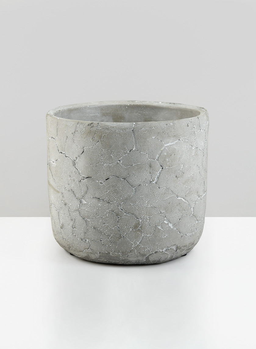 5.75in Tall Crackled Cement Pot Decor Jamali-garden