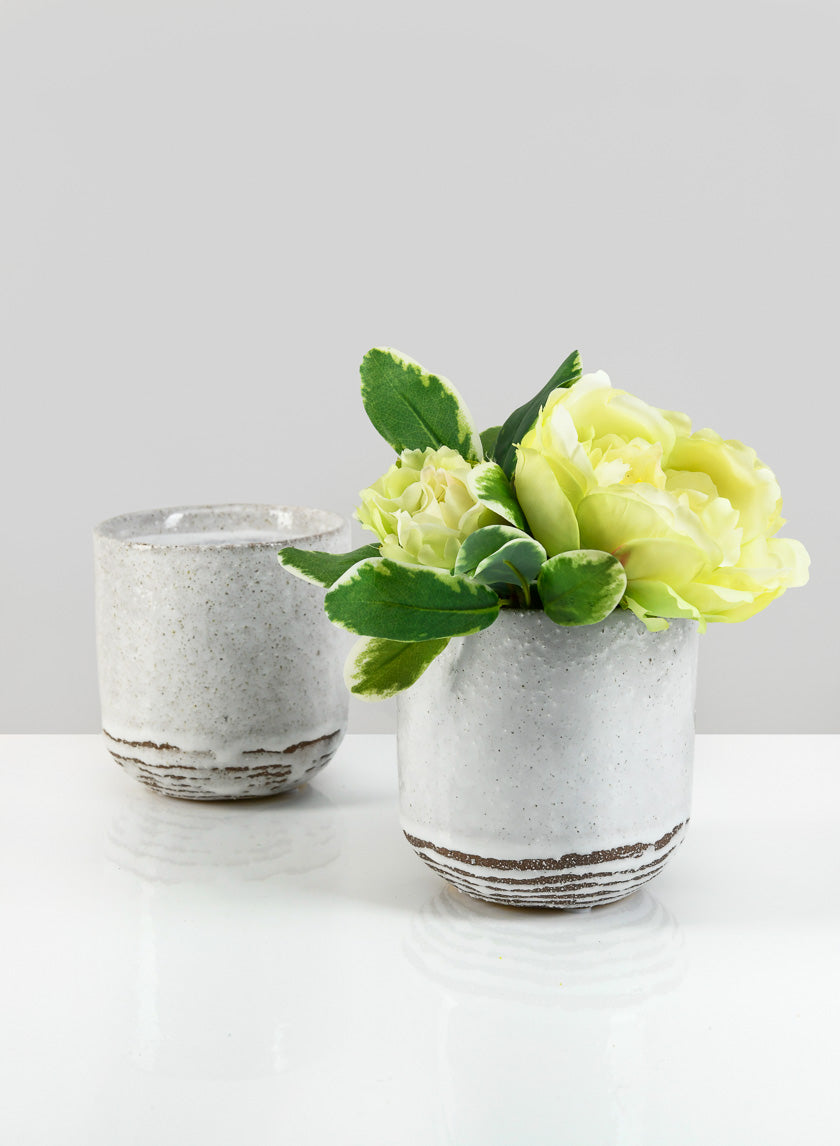 4.75in Tall Artisan Rustic White Pot Decor Jamali-garden