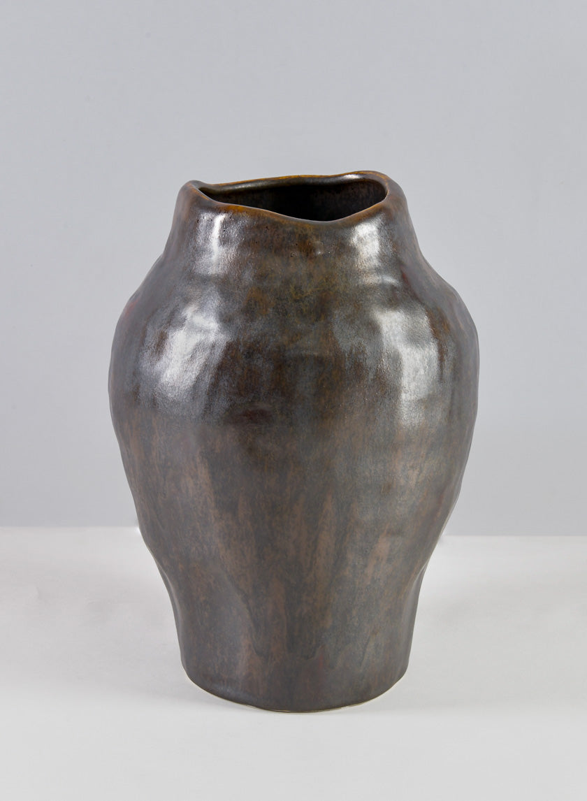 9in Tall Mashiko Aged Brown Artisan Urn Decor Jamali-garden