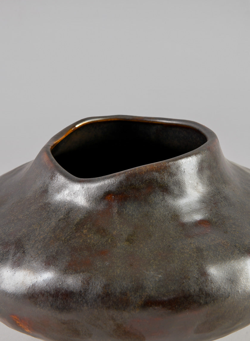 9in Wide Mashiko Aged Brown Artisan Bowl Decor Jamali-garden