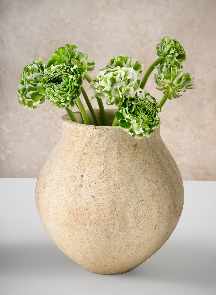 9in Tall Amadora Aged Sand Tone Stoneware Deco Vase, Case of 4 Decor Jamali-garden