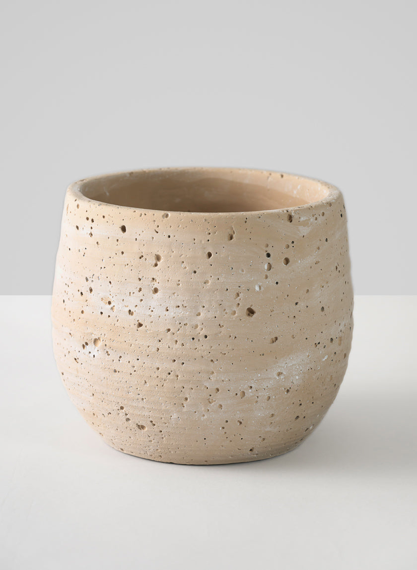 5in Tall Natural Slate Beige Cement Cache Pot Decor Jamali-garden