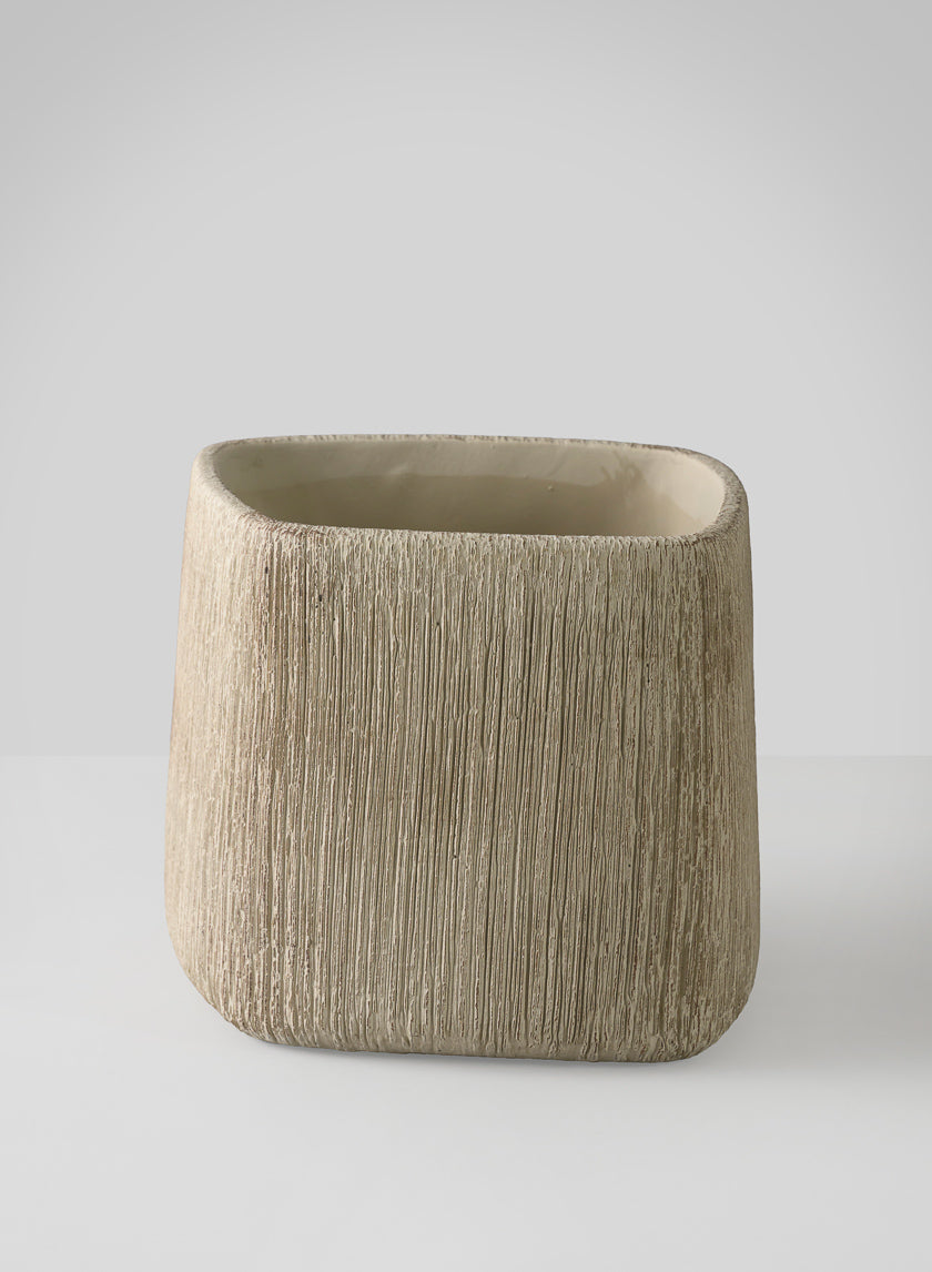 6.5in Tall Matte Ivory Racine Cement Cube Planter Decor Jamali-garden
