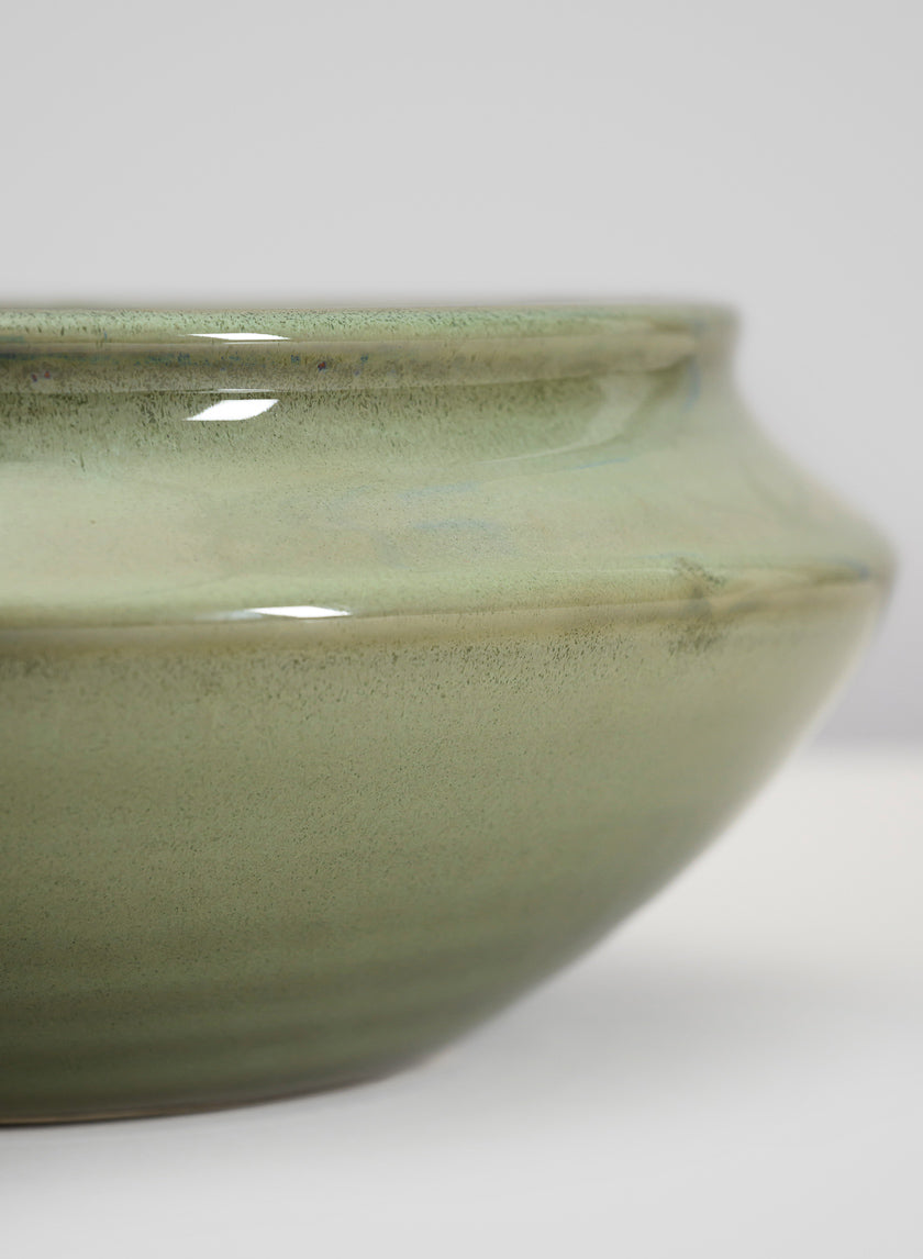 10.5in Wide Moss Green Glaze Ceramic Ikebana Bowl Decor Jamali-garden
