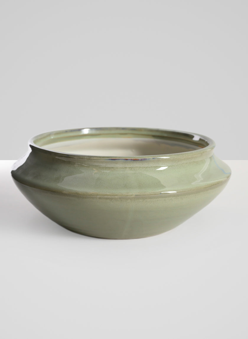 10.5in Wide Moss Green Glaze Ceramic Ikebana Bowl Decor Jamali-garden