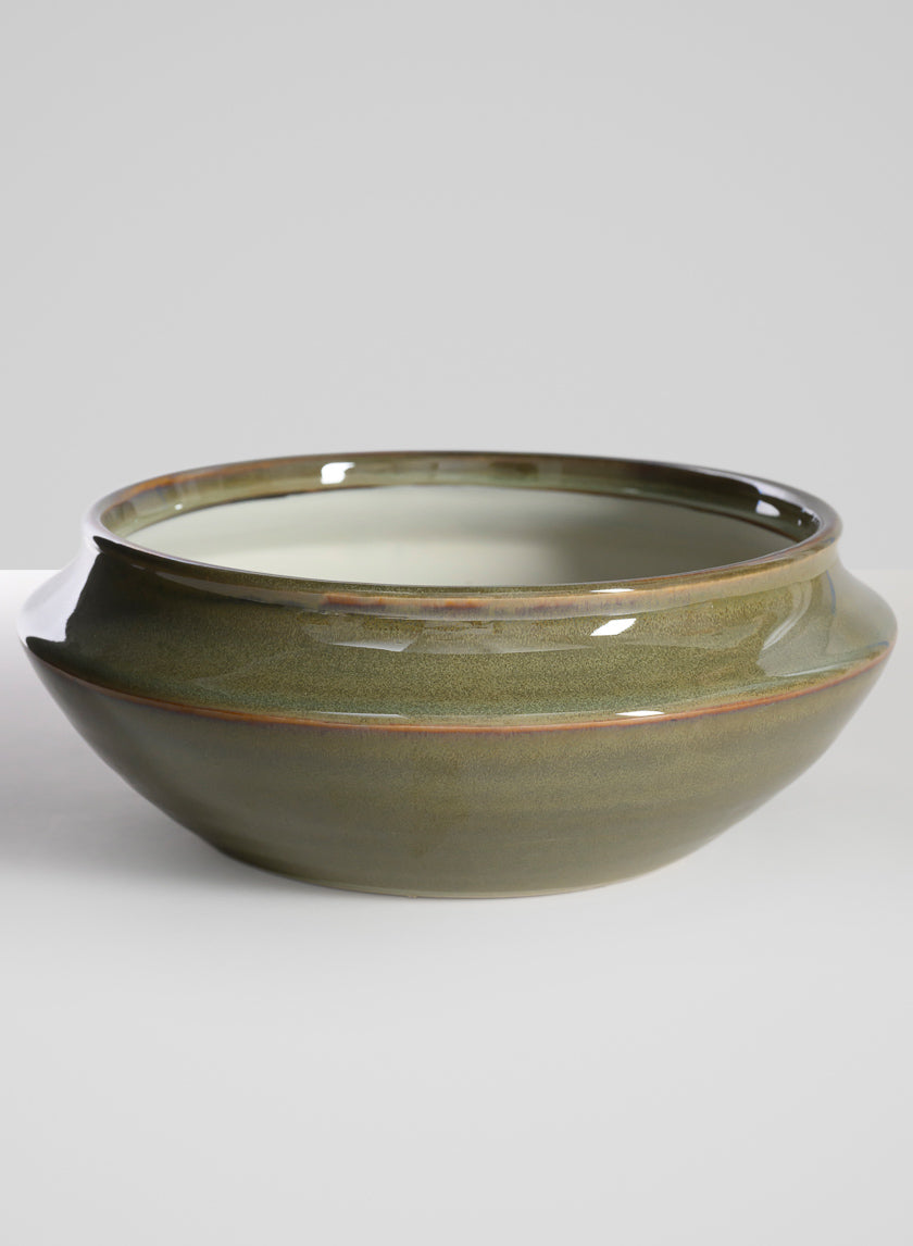 7.5in Wide Green Glaze Ceramic Ikebana Bowl Decor Jamali-garden