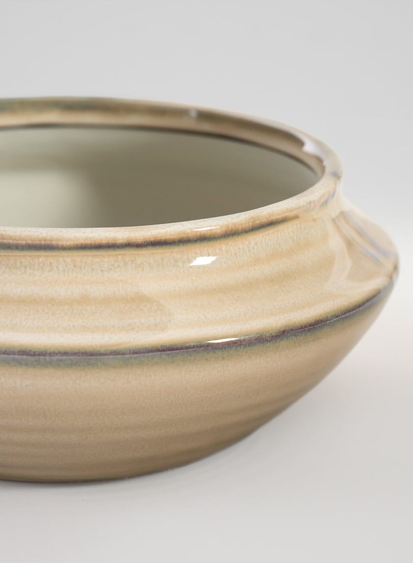 5.5in Wide Ivory Glaze Ceramic Ikebana Bowl Decor Jamali-garden