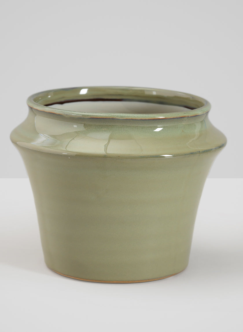 6in Tall Moss Green Glaze Ceramic Ikebana Planter Decor Jamali-garden