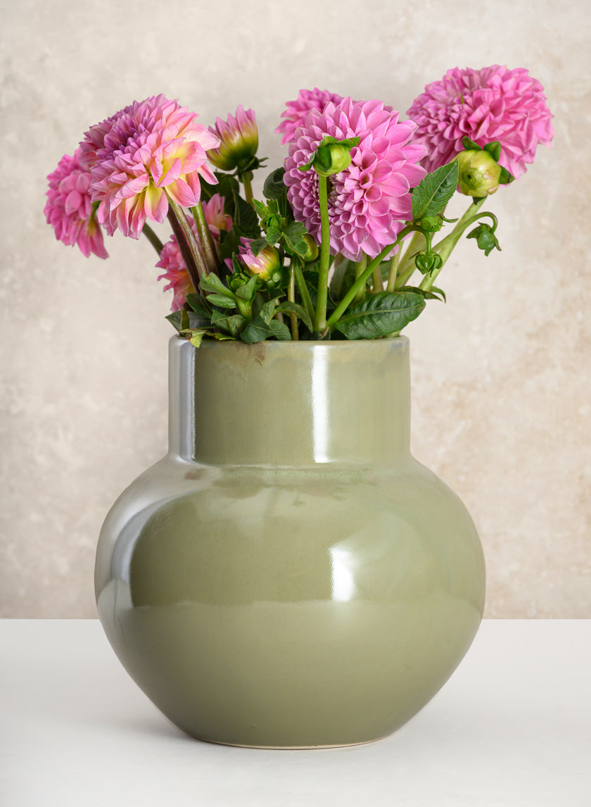 7in Tall Moss Green Glaze Ceramic Akaibara Vase Decor Jamali-garden