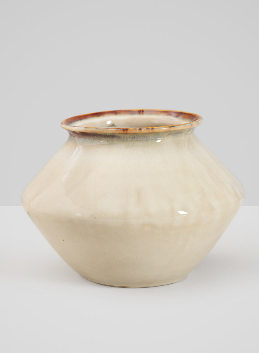6.5in Tall Ivory Glaze Kaneshon Low Bowl Ceramic Vase Decor Jamali-garden