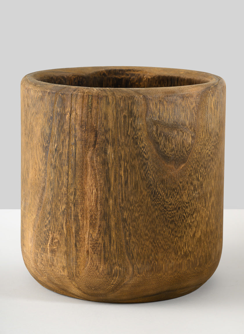 Dark Walnut Finish Paulownia Wood Cache Pot Decor Jamali-garden