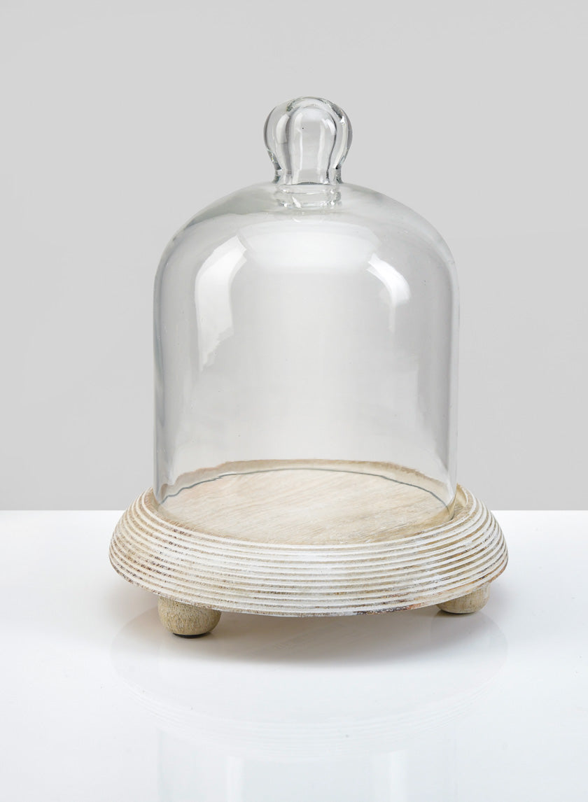 7.5in Tall La Boheme Glass Cloche with Wood Base Decor Jamali-garden