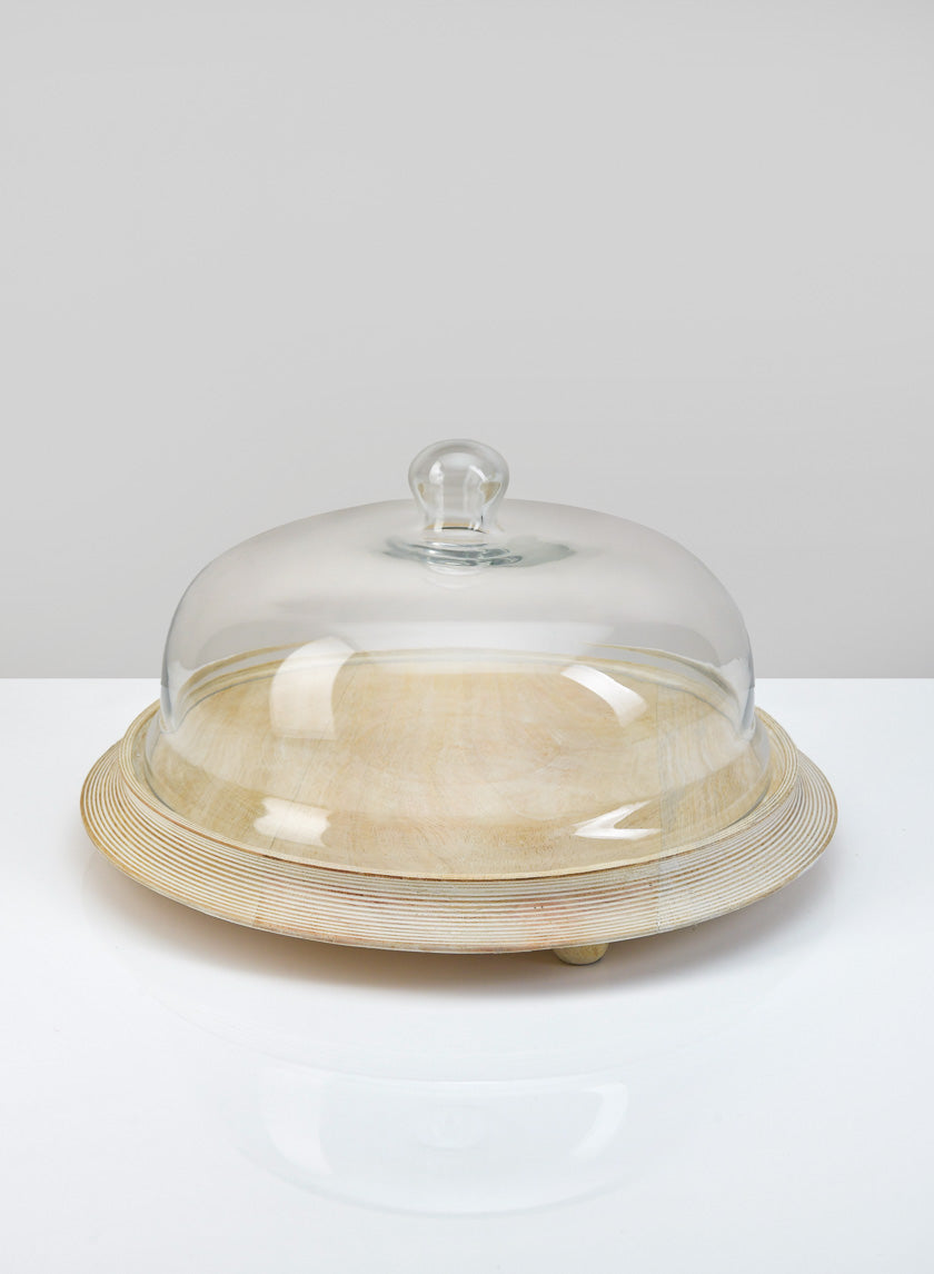 6in Tall Gypsie Glass Cloche with Wood Base Decor Jamali-garden