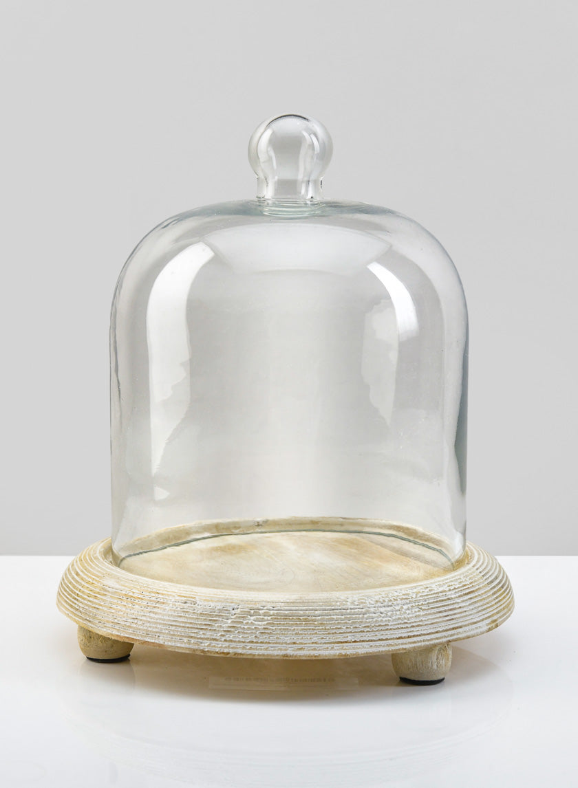 9.25in Tall La Boheme Glass Cloche with Wood Base Decor Jamali-garden