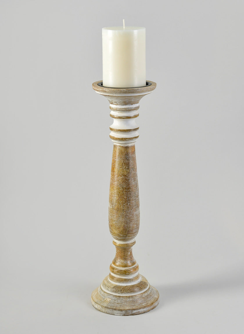 16in Tall Campagna White Washed Pillar Holder Decor Jamali-garden