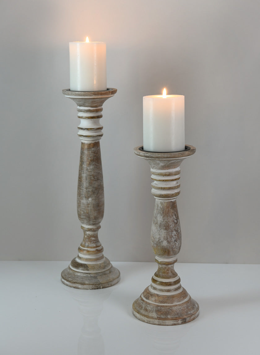 16in Tall Campagna White Washed Pillar Holder Decor Jamali-garden