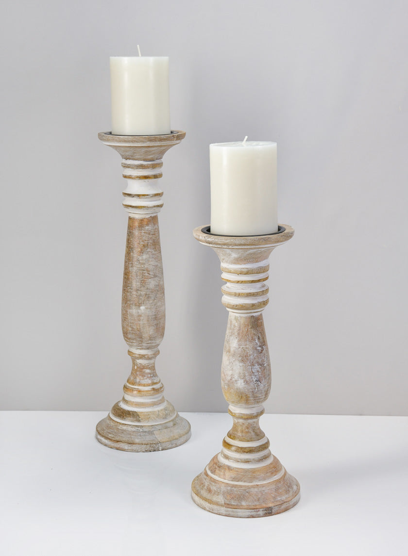 12in Tall Campagna White Washed Pillar Holder Decor Jamali-garden