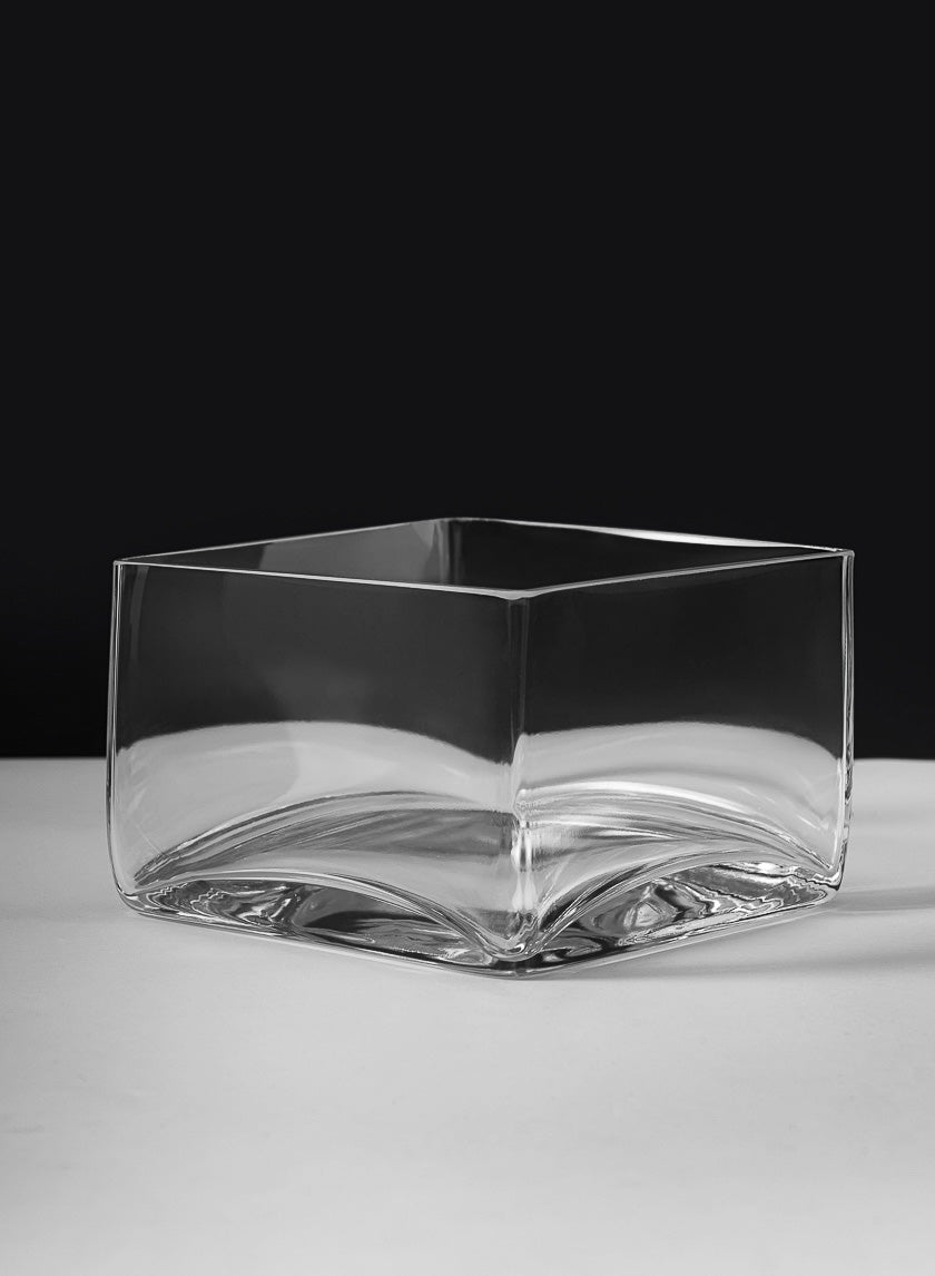 6in Long Low Cube Glass Bowl Vase Decor Jamali-garden