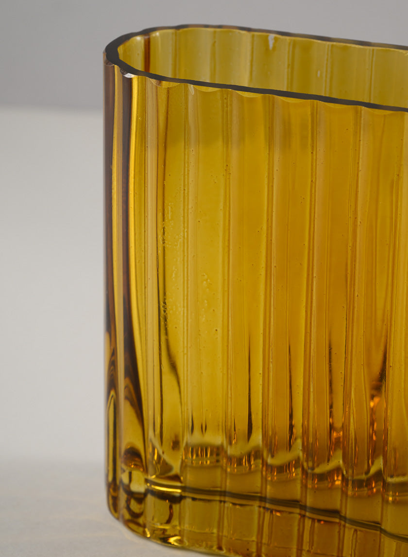 Amber Pleated Glass Cylinder and Oval Vase Decor Jamali-garden