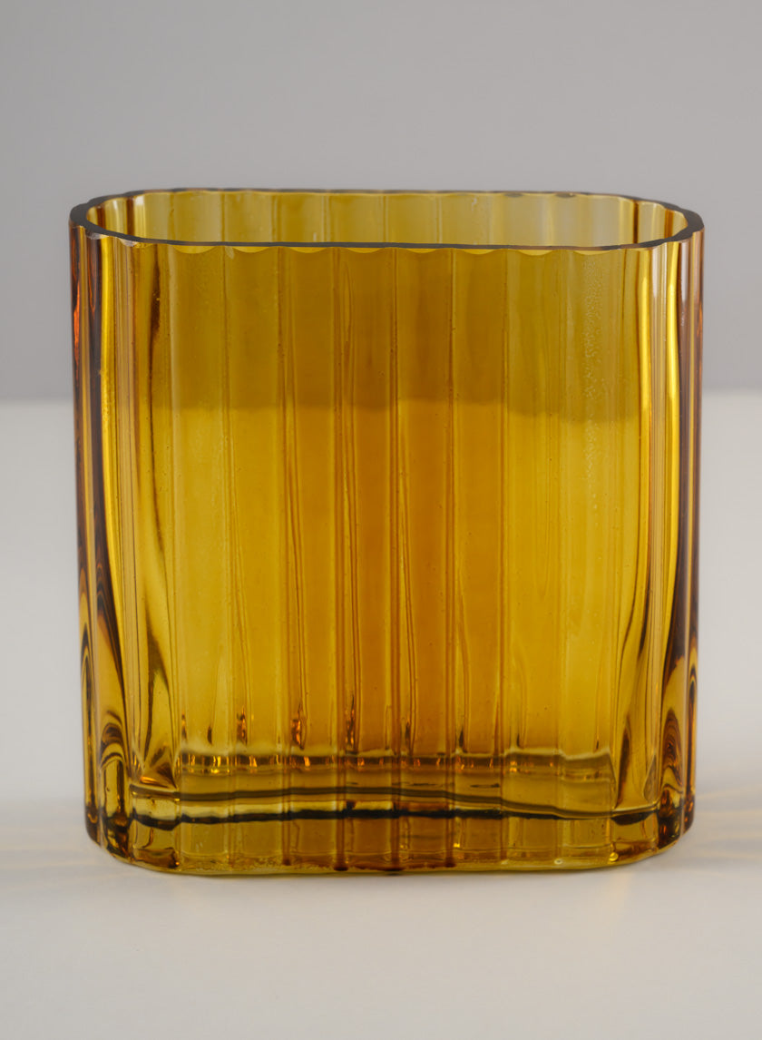 Amber Pleated Glass Cylinder and Oval Vase Decor Jamali-garden