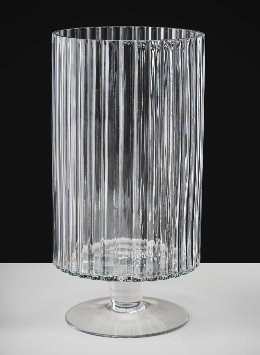 Pleated Glass Pedestal Hurricane Decor Jamali-garden
