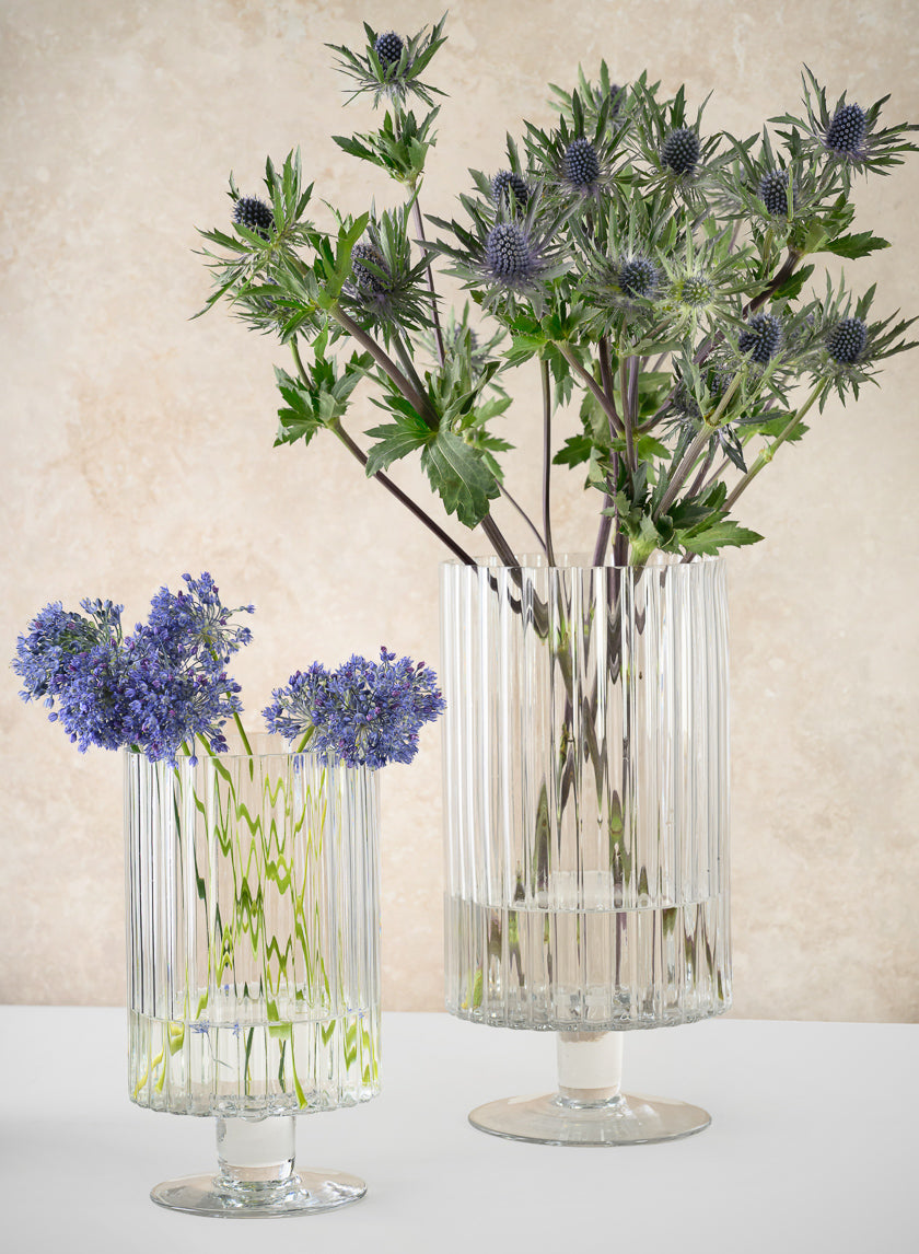 Pleated Glass Pedestal Hurricane Decor Jamali-garden