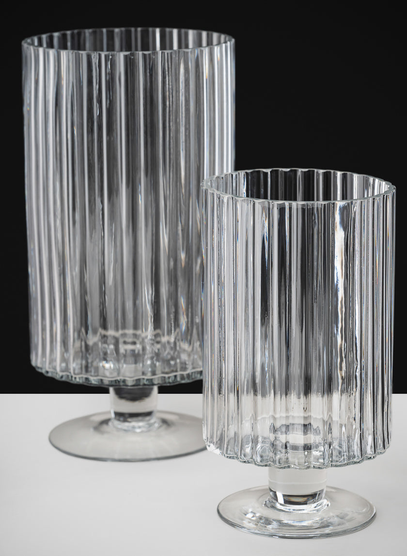 Pleated Glass Pedestal Hurricane Decor Jamali-garden