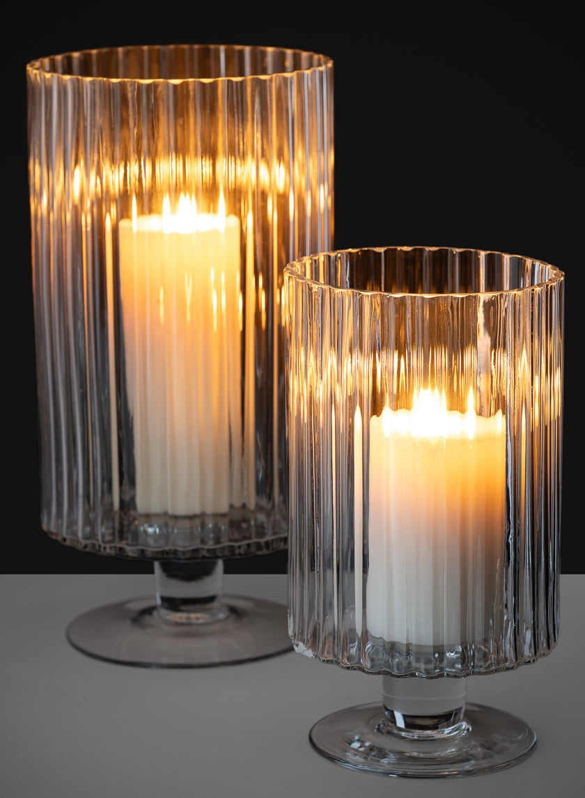 Pleated Glass Pedestal Hurricane Decor Jamali-garden
