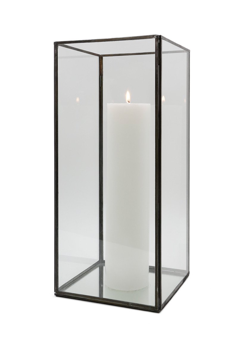16in Tall Burnt Antique Square Candle Holder With Mirror Bottom Decor Jamali-garden
