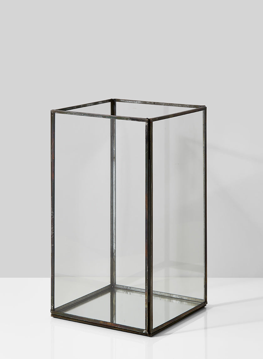 12in Tall Burnt Antique Square Candle Holder With Mirror Bottom Decor Jamali-garden