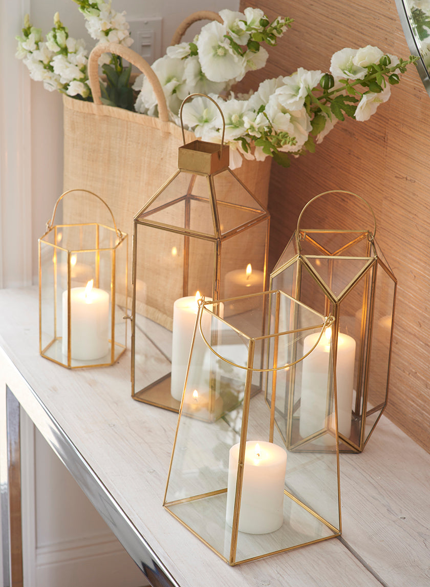10in Tall Bombay Square Gold Lantern, Small Decor Jamali-garden