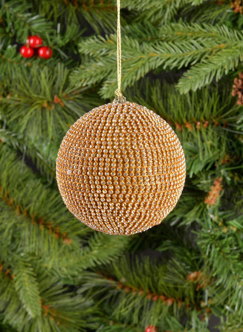 3.5in Round Gold Crystal Bead Ornament Decor Jamali-garden