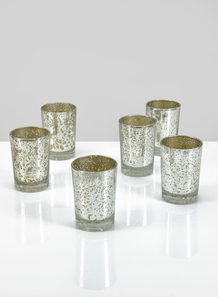 3.25in Tall Old Silver Mercury Votive Glass Holder Decor Jamali-garden