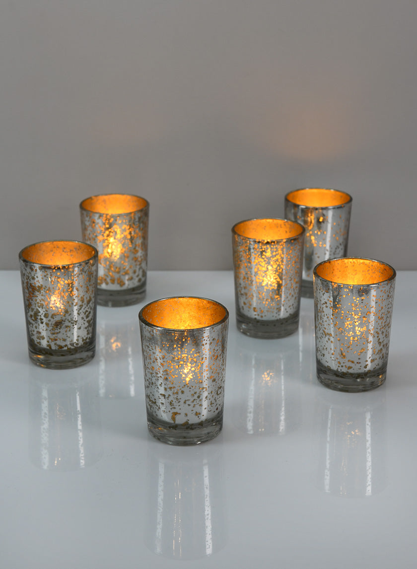 3.25in Tall Old Silver Mercury Votive Glass Holder, Set of 6 Decor Jamali-garden