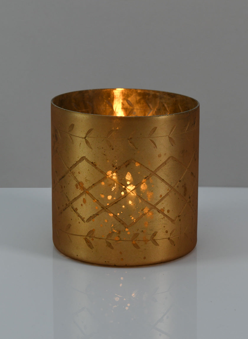 4.25in Tall Valencia Aged Gold Mercury Glass Holder Decor Jamali-garden