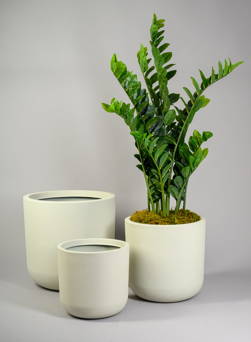 Rumi White Real Look PVC Light Weight Cylinder Pot Decor Jamali-garden